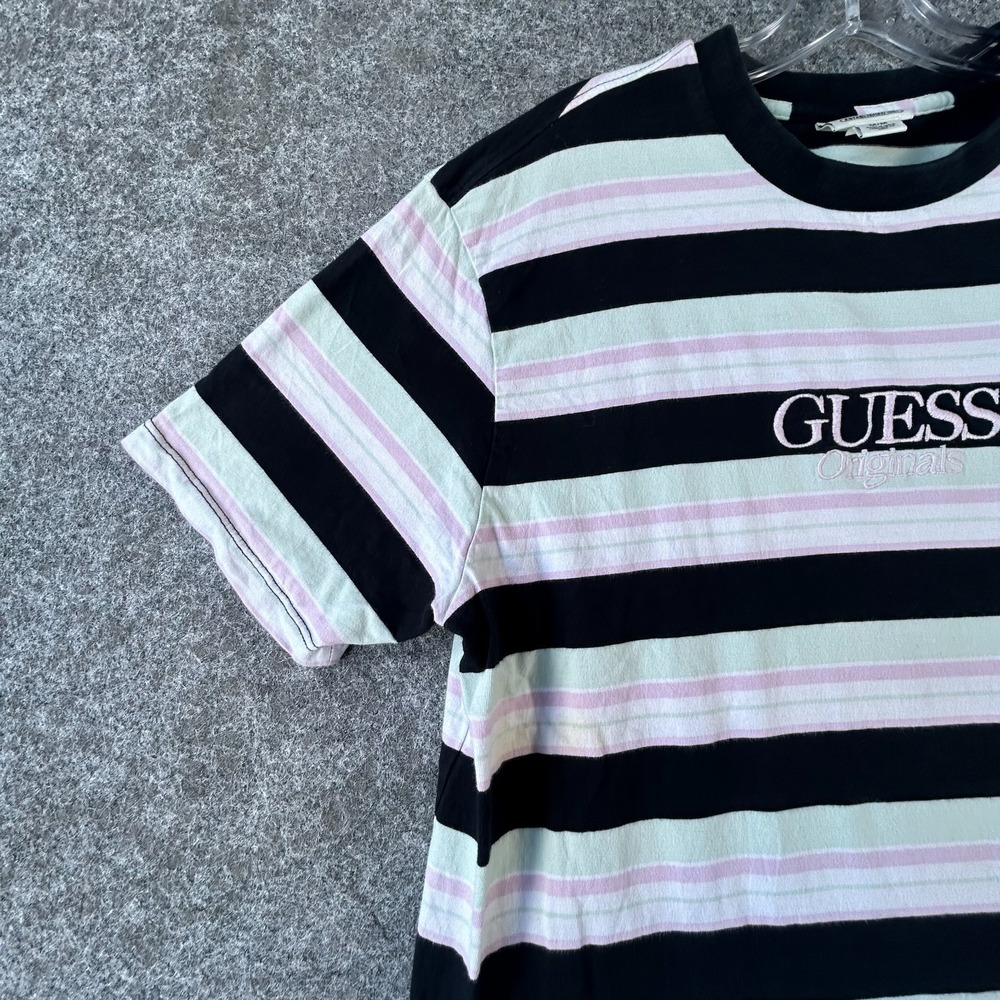 Guess Originals Crewneck T-Shirt Mens M White Black Striped Rogers Short Sleeve - Picture 7 of 16